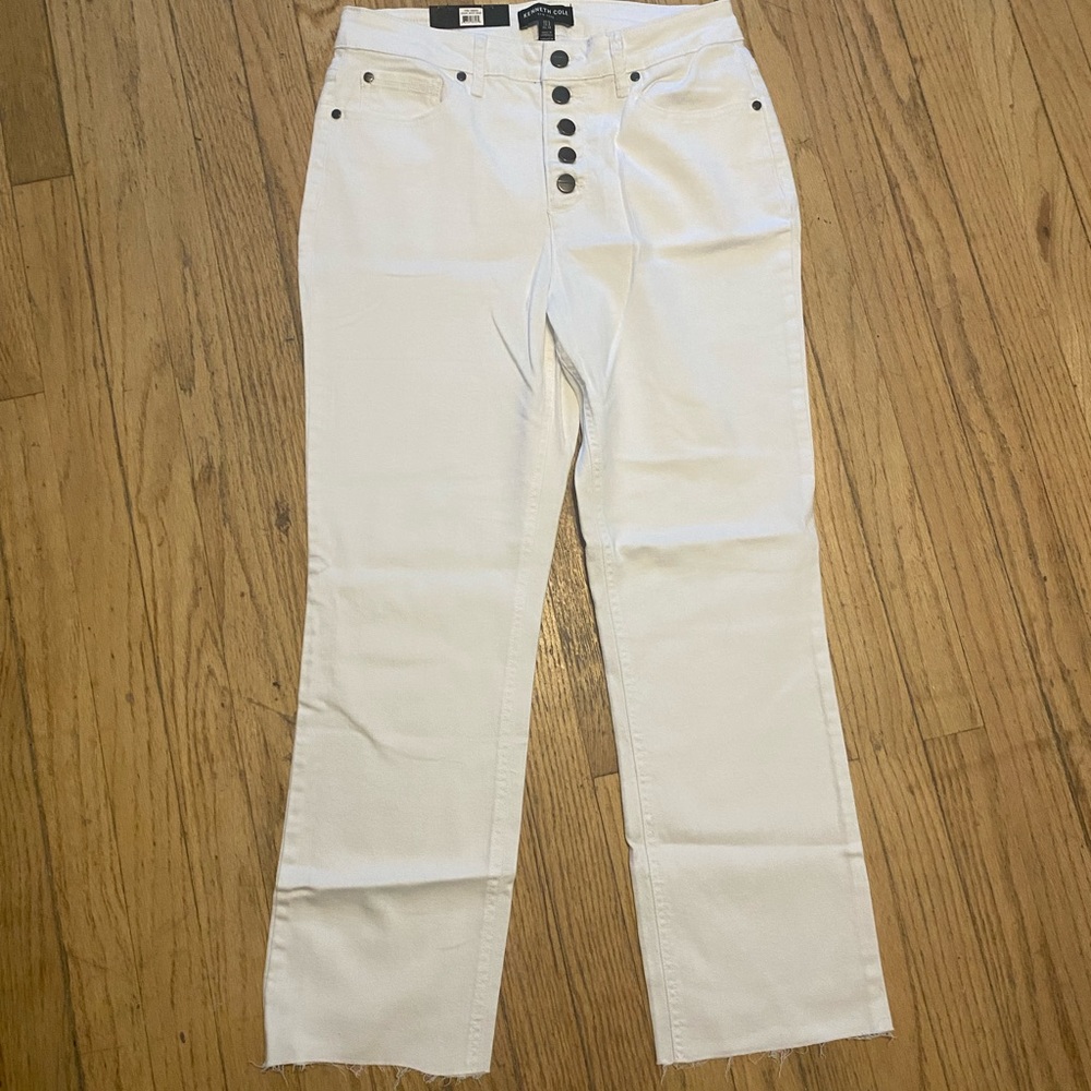 Kenneth Cole button fly straight leg raw hem jeans 29